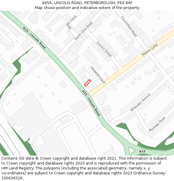 945A, LINCOLN ROAD, PETERBOROUGH, PE4 6AF: Location map and indicative extent of plot