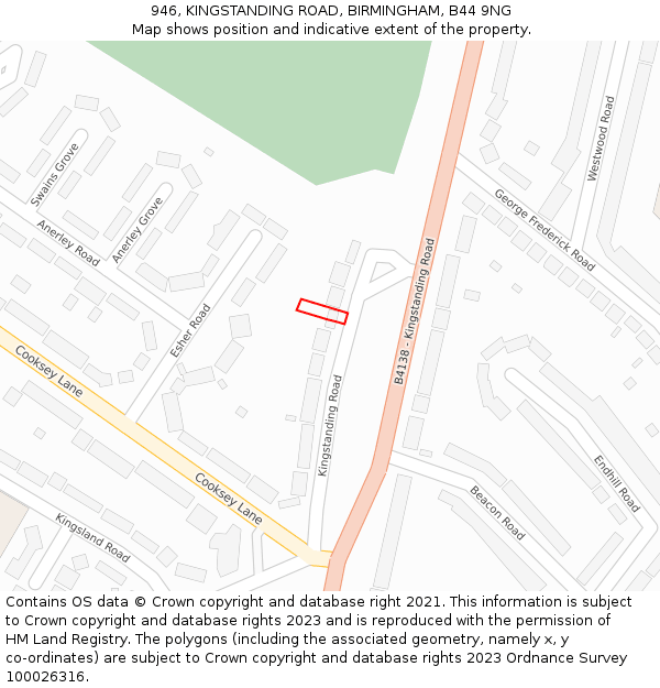 946, KINGSTANDING ROAD, BIRMINGHAM, B44 9NG: Location map and indicative extent of plot