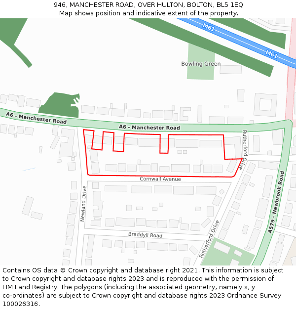 946, MANCHESTER ROAD, OVER HULTON, BOLTON, BL5 1EQ: Location map and indicative extent of plot