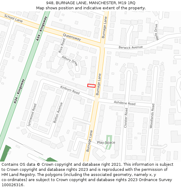 948, BURNAGE LANE, MANCHESTER, M19 1RQ: Location map and indicative extent of plot