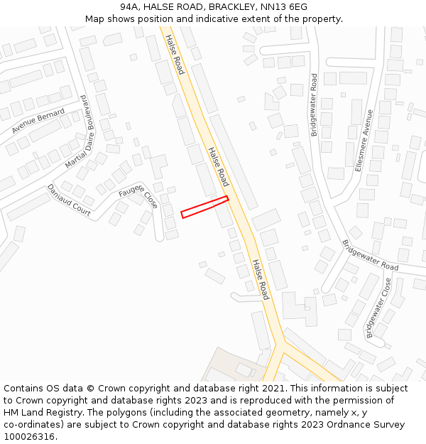 94A, HALSE ROAD, BRACKLEY, NN13 6EG: Location map and indicative extent of plot