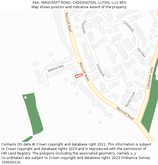 94A, MANCROFT ROAD, CADDINGTON, LUTON, LU1 4EN: Location map and indicative extent of plot