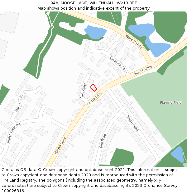 94A, NOOSE LANE, WILLENHALL, WV13 3BT: Location map and indicative extent of plot