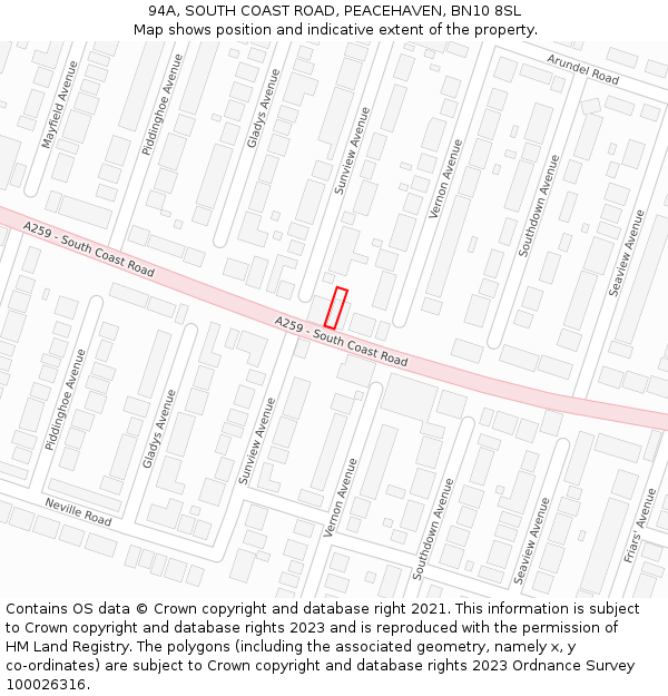 94A, SOUTH COAST ROAD, PEACEHAVEN, BN10 8SL: Location map and indicative extent of plot