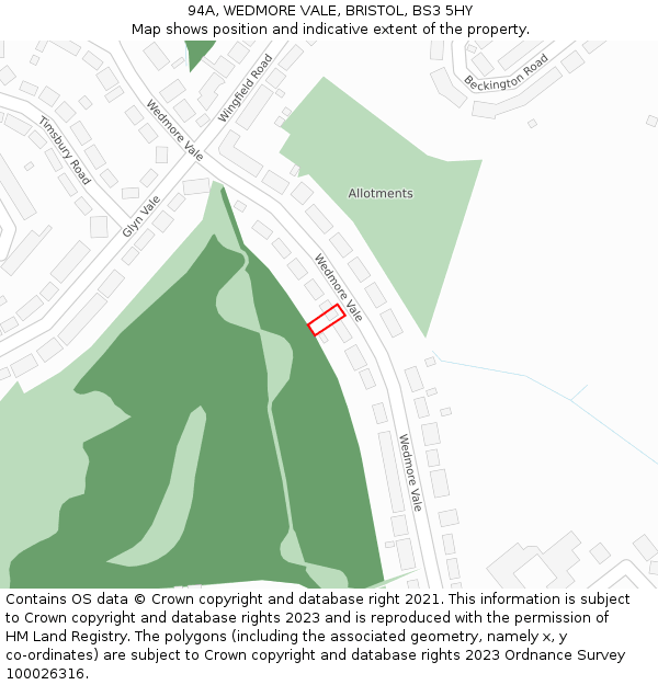 94A, WEDMORE VALE, BRISTOL, BS3 5HY: Location map and indicative extent of plot