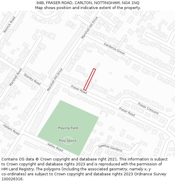 94B, FRASER ROAD, CARLTON, NOTTINGHAM, NG4 1NQ: Location map and indicative extent of plot