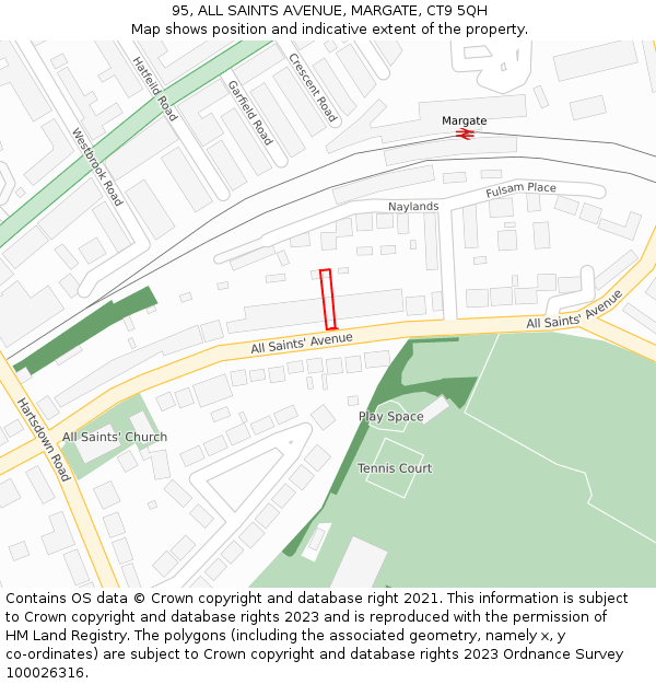 95, ALL SAINTS AVENUE, MARGATE, CT9 5QH: Location map and indicative extent of plot