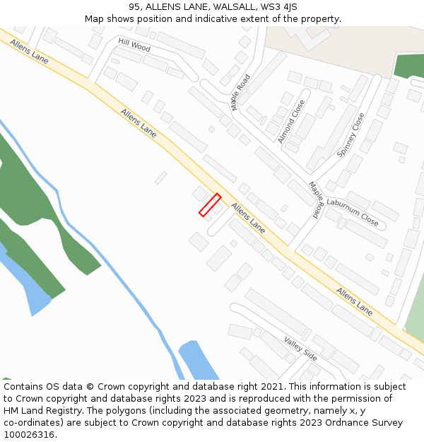 95, ALLENS LANE, WALSALL, WS3 4JS: Location map and indicative extent of plot