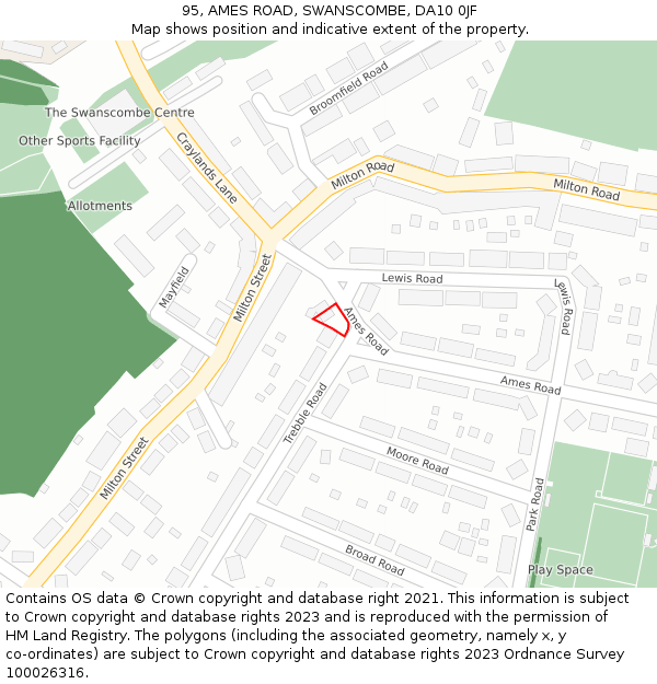 95, AMES ROAD, SWANSCOMBE, DA10 0JF: Location map and indicative extent of plot