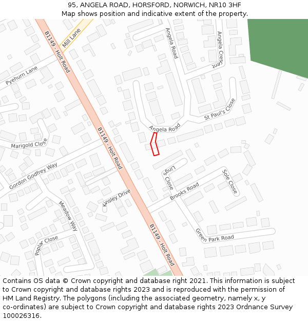 95, ANGELA ROAD, HORSFORD, NORWICH, NR10 3HF: Location map and indicative extent of plot