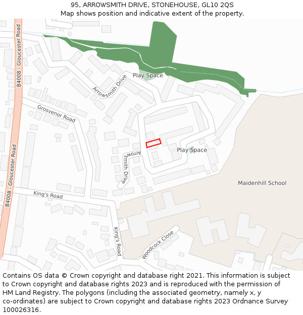 95, ARROWSMITH DRIVE, STONEHOUSE, GL10 2QS: Location map and indicative extent of plot