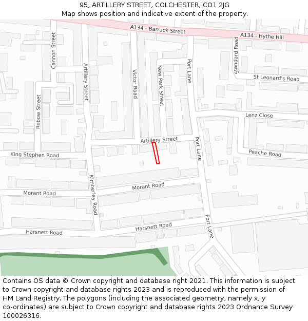 95, ARTILLERY STREET, COLCHESTER, CO1 2JG: Location map and indicative extent of plot