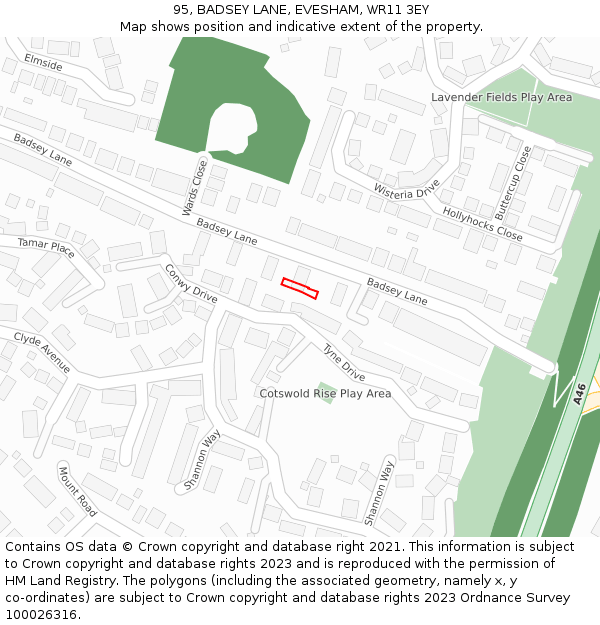 95, BADSEY LANE, EVESHAM, WR11 3EY: Location map and indicative extent of plot