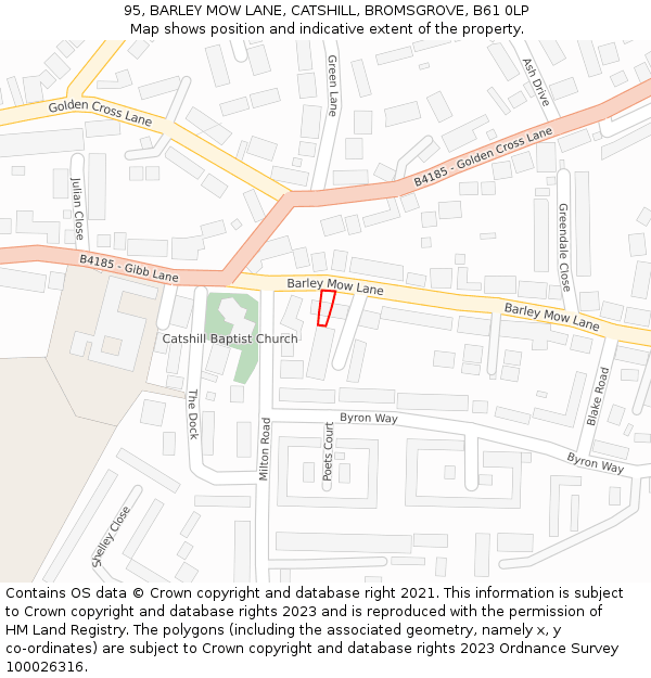 95, BARLEY MOW LANE, CATSHILL, BROMSGROVE, B61 0LP: Location map and indicative extent of plot