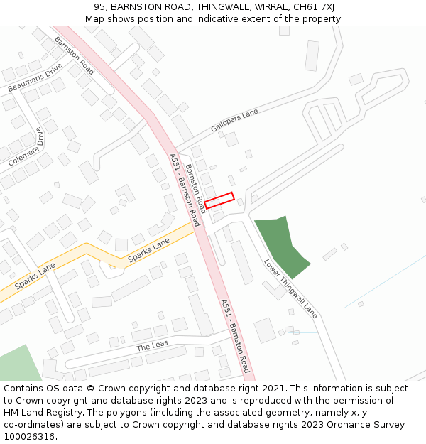 95, BARNSTON ROAD, THINGWALL, WIRRAL, CH61 7XJ: Location map and indicative extent of plot