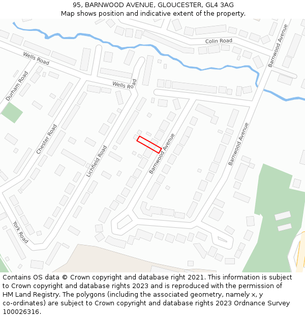 95, BARNWOOD AVENUE, GLOUCESTER, GL4 3AG: Location map and indicative extent of plot