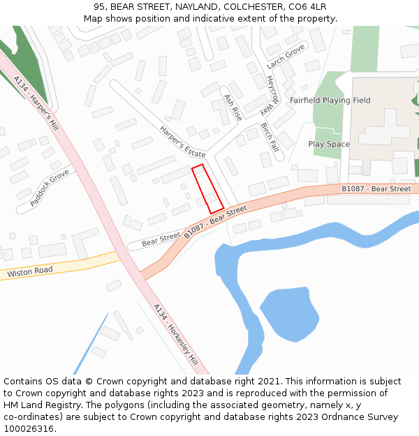 95, BEAR STREET, NAYLAND, COLCHESTER, CO6 4LR: Location map and indicative extent of plot