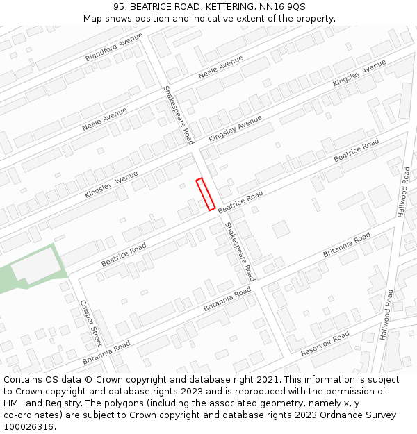 95, BEATRICE ROAD, KETTERING, NN16 9QS: Location map and indicative extent of plot