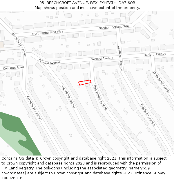 95, BEECHCROFT AVENUE, BEXLEYHEATH, DA7 6QR: Location map and indicative extent of plot