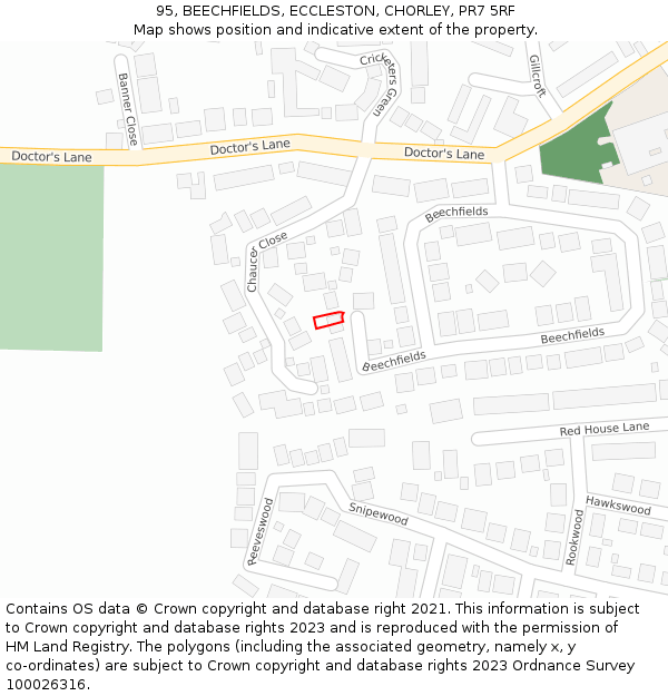 95, BEECHFIELDS, ECCLESTON, CHORLEY, PR7 5RF: Location map and indicative extent of plot