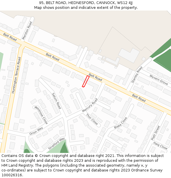 95, BELT ROAD, HEDNESFORD, CANNOCK, WS12 4JJ: Location map and indicative extent of plot