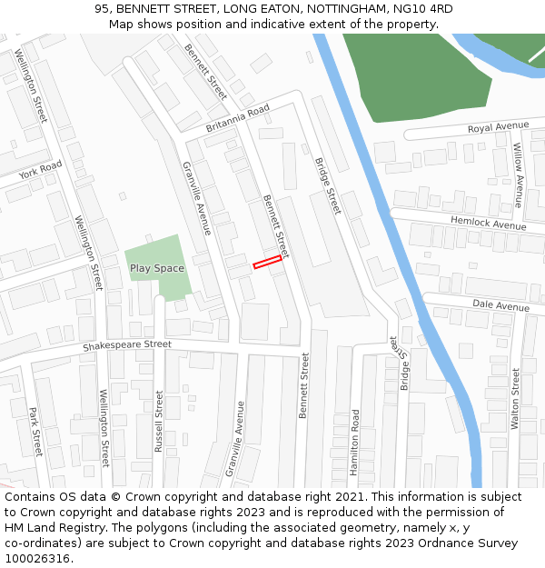 95, BENNETT STREET, LONG EATON, NOTTINGHAM, NG10 4RD: Location map and indicative extent of plot