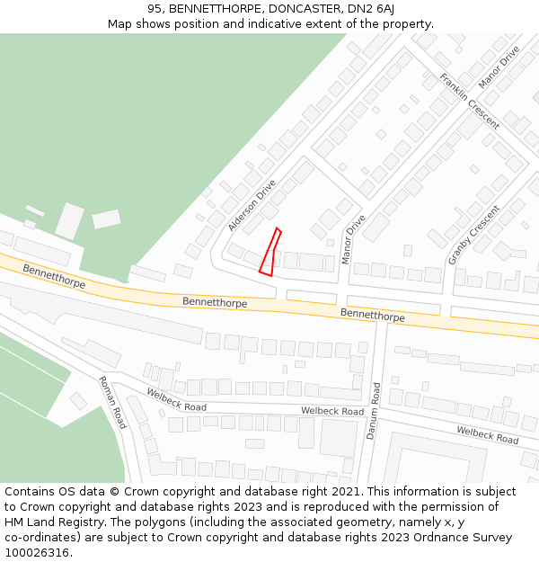 95, BENNETTHORPE, DONCASTER, DN2 6AJ: Location map and indicative extent of plot