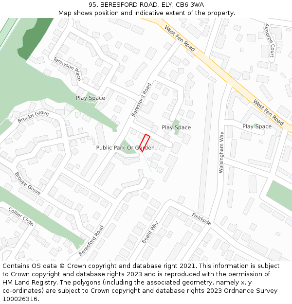 95, BERESFORD ROAD, ELY, CB6 3WA: Location map and indicative extent of plot