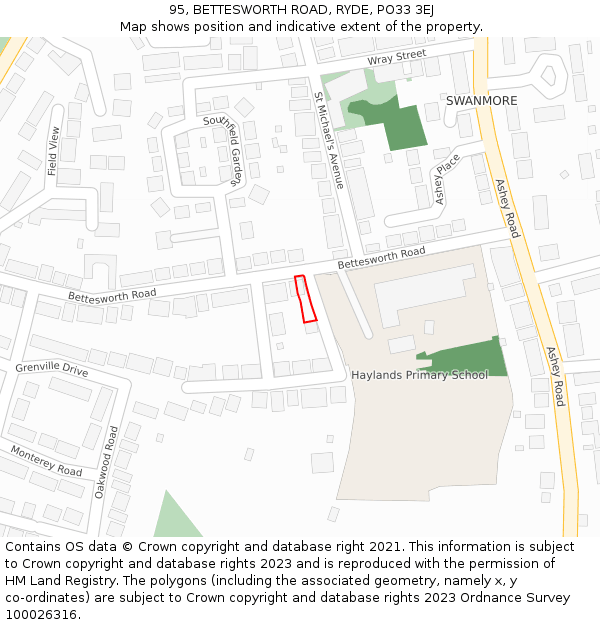 95, BETTESWORTH ROAD, RYDE, PO33 3EJ: Location map and indicative extent of plot