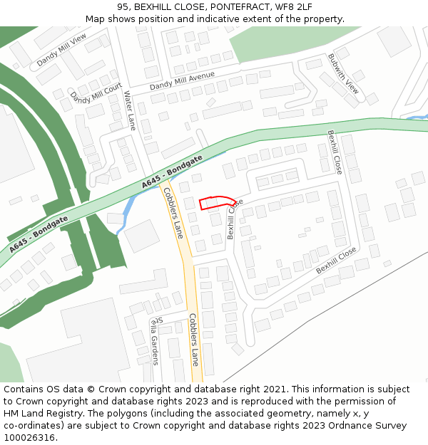 95, BEXHILL CLOSE, PONTEFRACT, WF8 2LF: Location map and indicative extent of plot