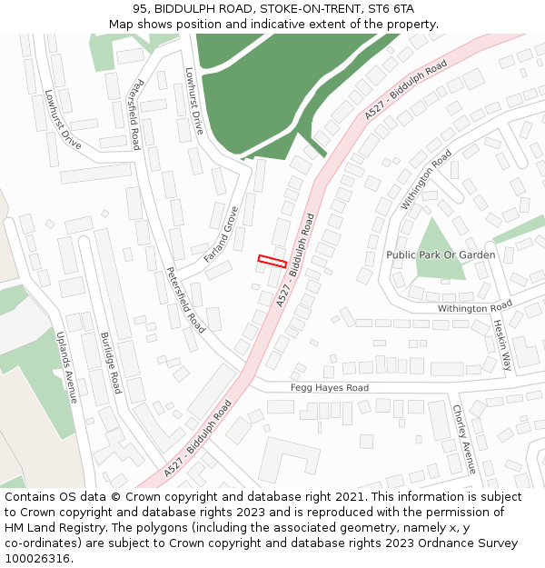 95, BIDDULPH ROAD, STOKE-ON-TRENT, ST6 6TA: Location map and indicative extent of plot