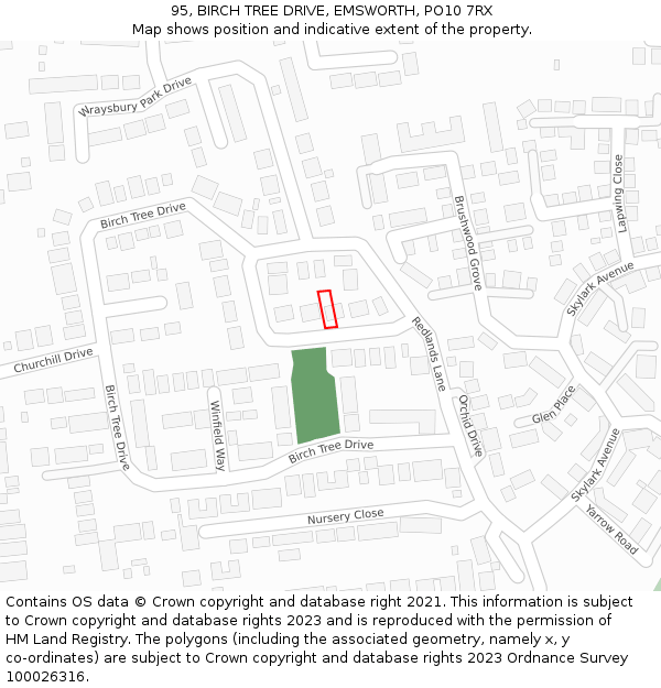 95, BIRCH TREE DRIVE, EMSWORTH, PO10 7RX: Location map and indicative extent of plot