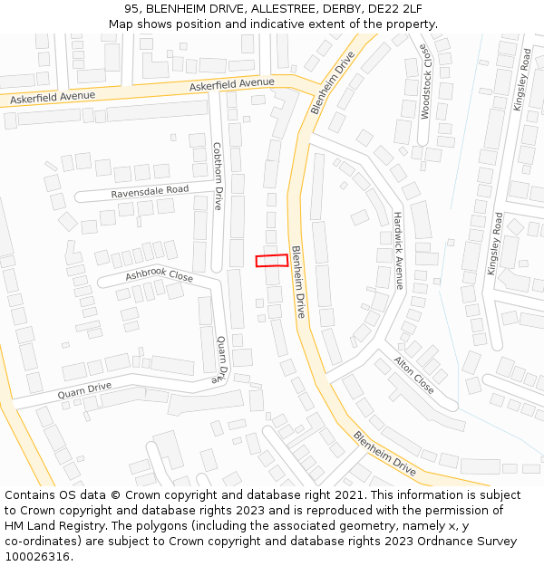 95, BLENHEIM DRIVE, ALLESTREE, DERBY, DE22 2LF: Location map and indicative extent of plot