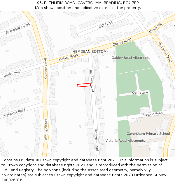 95, BLENHEIM ROAD, CAVERSHAM, READING, RG4 7RP: Location map and indicative extent of plot