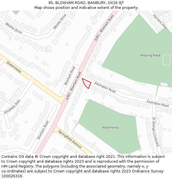 95, BLOXHAM ROAD, BANBURY, OX16 9JT: Location map and indicative extent of plot