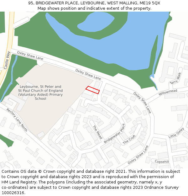 95, BRIDGEWATER PLACE, LEYBOURNE, WEST MALLING, ME19 5QX: Location map and indicative extent of plot