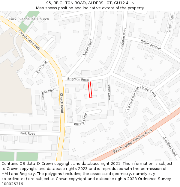 95, BRIGHTON ROAD, ALDERSHOT, GU12 4HN: Location map and indicative extent of plot