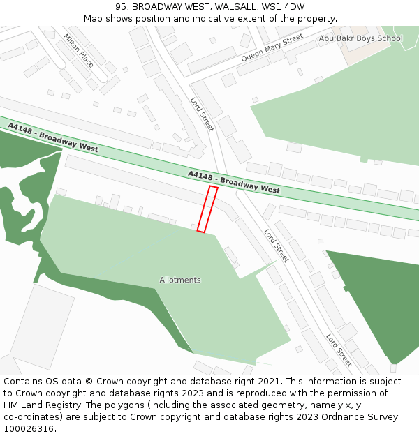 95, BROADWAY WEST, WALSALL, WS1 4DW: Location map and indicative extent of plot