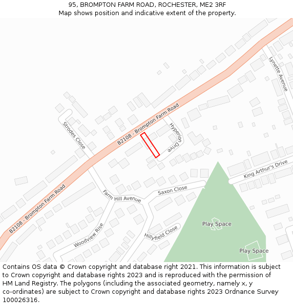 95, BROMPTON FARM ROAD, ROCHESTER, ME2 3RF: Location map and indicative extent of plot