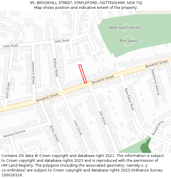 95, BROOKHILL STREET, STAPLEFORD, NOTTINGHAM, NG9 7GJ: Location map and indicative extent of plot