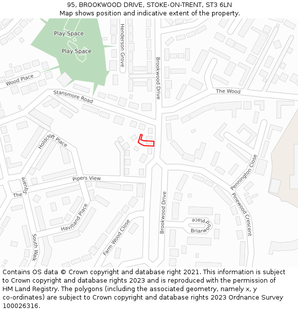 95, BROOKWOOD DRIVE, STOKE-ON-TRENT, ST3 6LN: Location map and indicative extent of plot