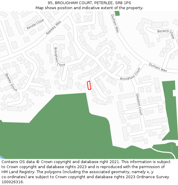 95, BROUGHAM COURT, PETERLEE, SR8 1PS: Location map and indicative extent of plot