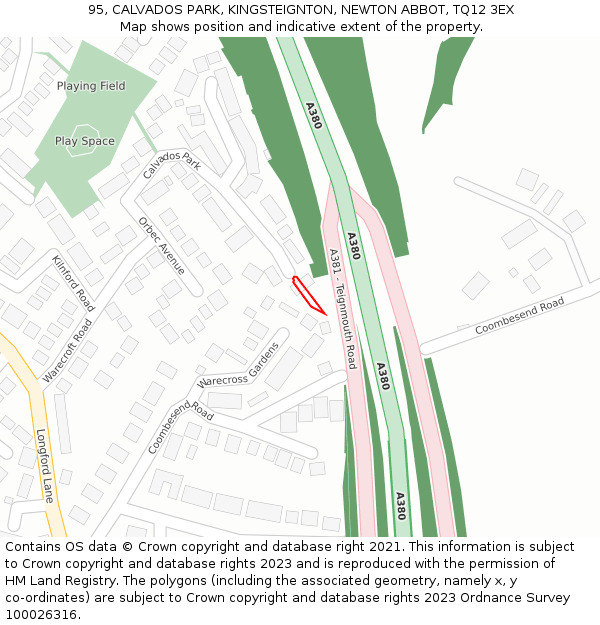 95, CALVADOS PARK, KINGSTEIGNTON, NEWTON ABBOT, TQ12 3EX: Location map and indicative extent of plot