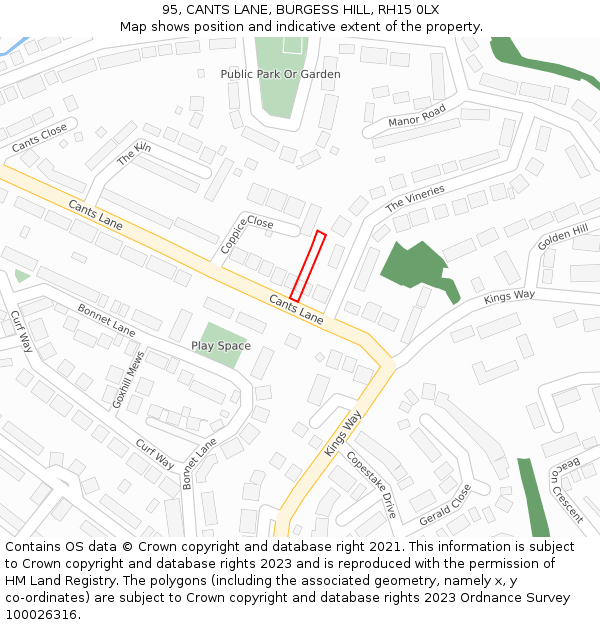 95, CANTS LANE, BURGESS HILL, RH15 0LX: Location map and indicative extent of plot