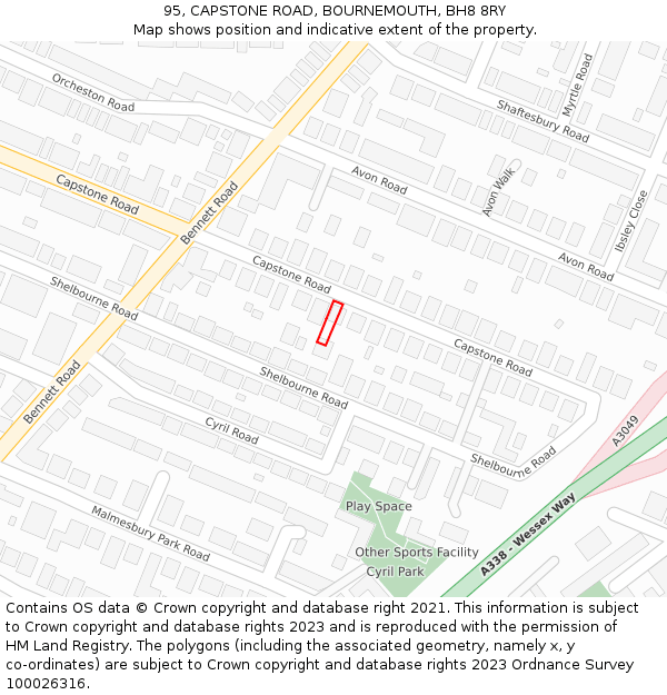 95, CAPSTONE ROAD, BOURNEMOUTH, BH8 8RY: Location map and indicative extent of plot