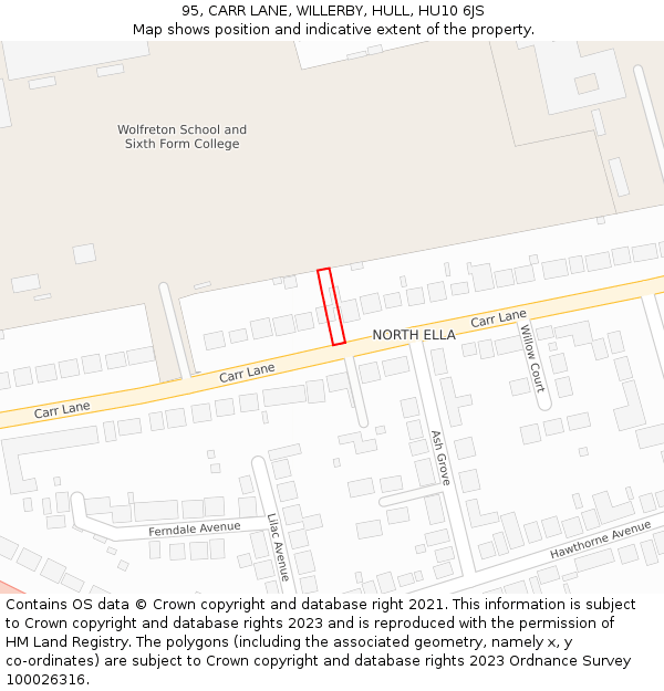 95, CARR LANE, WILLERBY, HULL, HU10 6JS: Location map and indicative extent of plot