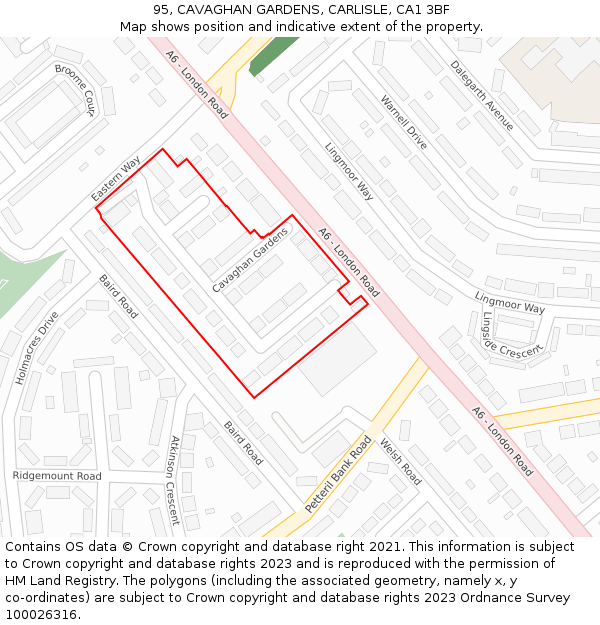 95, CAVAGHAN GARDENS, CARLISLE, CA1 3BF: Location map and indicative extent of plot