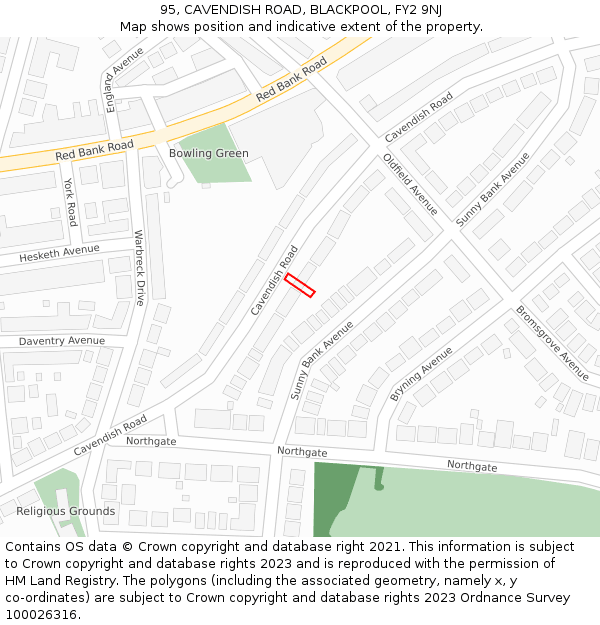 95, CAVENDISH ROAD, BLACKPOOL, FY2 9NJ: Location map and indicative extent of plot