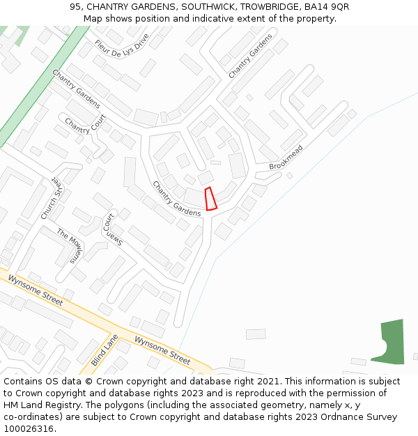 95, CHANTRY GARDENS, SOUTHWICK, TROWBRIDGE, BA14 9QR: Location map and indicative extent of plot