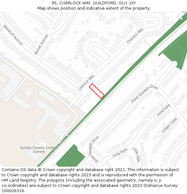 95, CHARLOCK WAY, GUILDFORD, GU1 1XY: Location map and indicative extent of plot